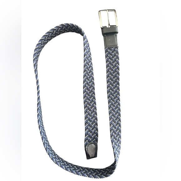 Greg Norman Collection Braided Stretch Belt Leather Trim Navy Gray Black - Picture 5 of 5
